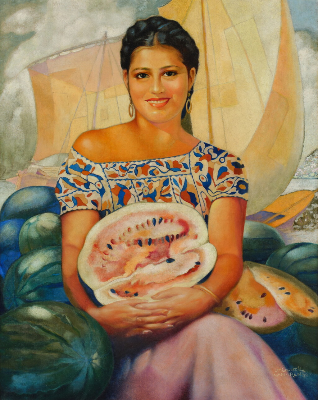 View full screen - View 1 of Lot 600. Mujer con sandía.