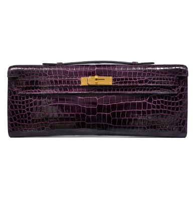 View full screen - View 1 of Lot 43. Prunoir Shiny Porosus Crocodile Kelly Cut Gold Hardware, 2019.