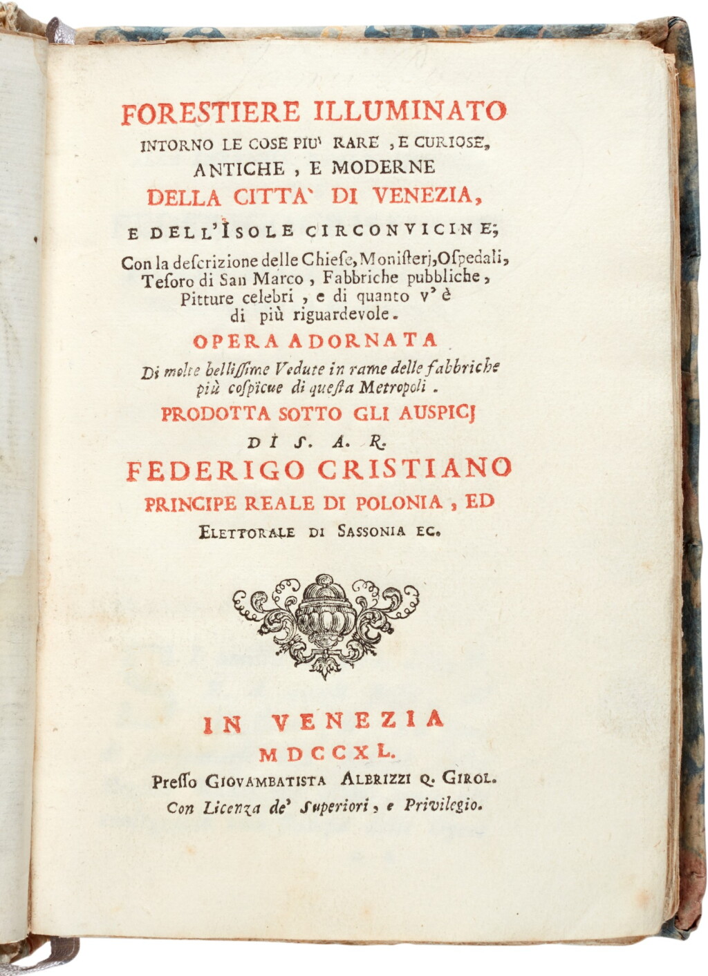 View full screen - View 1 of Lot 71. Albrizzi, Forestiere illuminato, Venice, 1740, marbled boards.