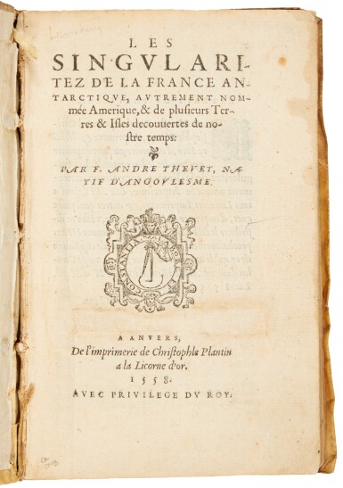 View full screen - View 1 of Lot 291. Thevet, André | Featuring some of the earliest illustrations of the New World.
