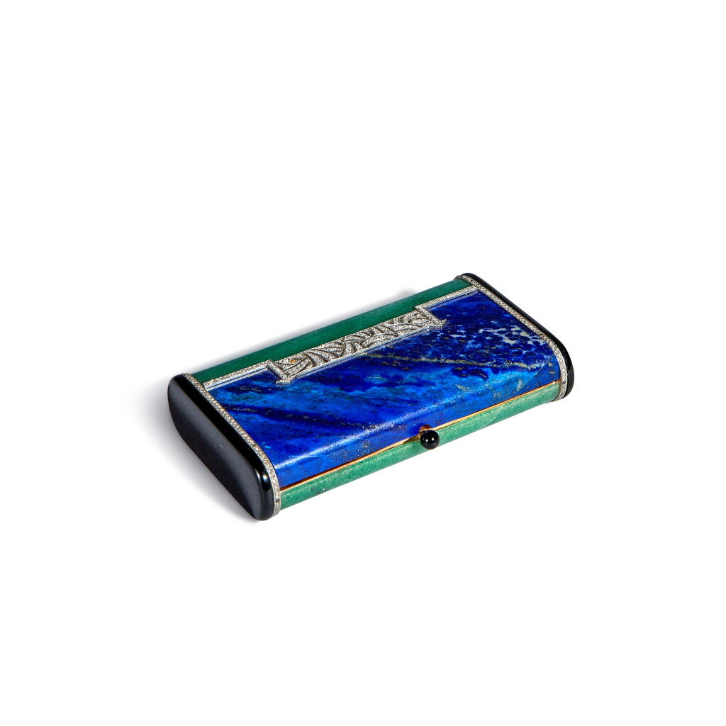 View full screen - View 1 of Lot 426. Lapis lazuli, jade, onyx and diamond minaudière .