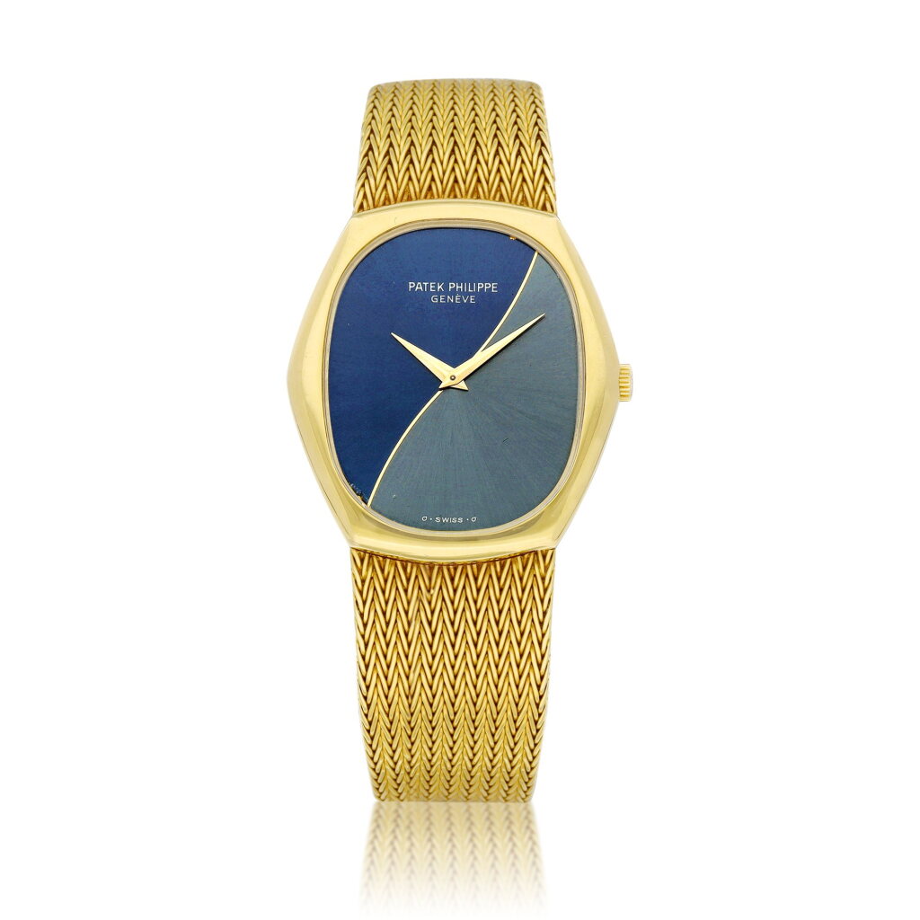 Voir en plein écran - Voir 1 du lot 8773. Golden Ellipse, Reference 3858 | A yellow gold bracelet watch with two tone dial, Circa 1990 | 百達翡麗 | Golden Ellipse 型號3858 | 黃金鏈帶腕錶,備雙色錶盤,約1990年製.