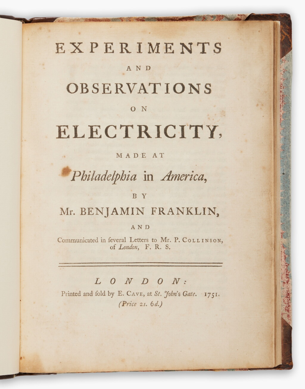 View full screen - View 1 of Lot 59. Benjamin Franklin | “probably the most fundamental thing ever done in the field of electricity”.