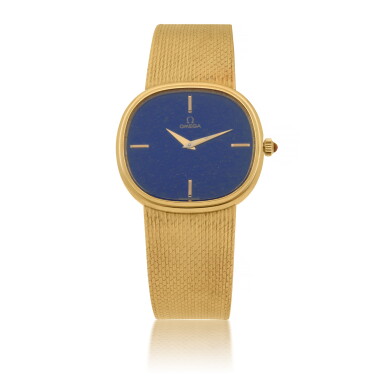 View full screen - View 1 of Lot 91. OMEGA | YELLOW GOLD BRACELET WATCH WITH LAPIS LAZULI DIAL CIRCA 1973.