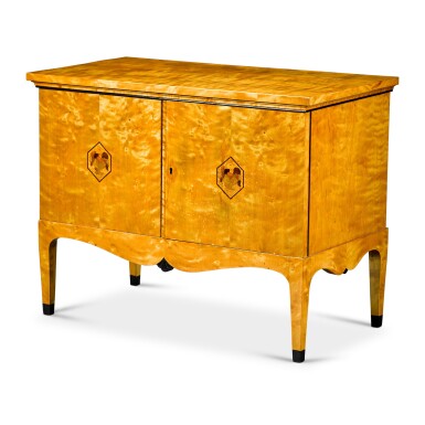 View full screen - View 1 of Lot 646. An Art Deco style ebonised, marquetry and satinbirch side cabinet, first half 20th century.