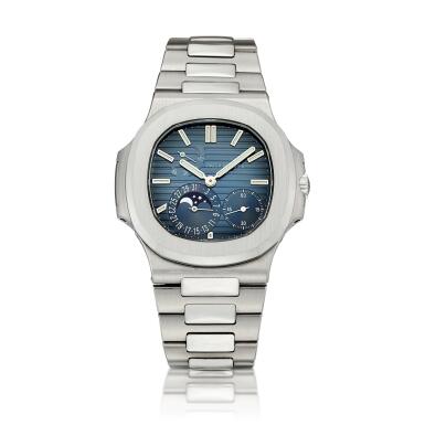 View full screen - View 1 of Lot 2132. Nautilus, Reference 5712 | A stainless steel bracelet watch with date, moon phases and power reserve indication, Circa 2007 | 百達翡麗 | Nautilus 型號5712 | 精鋼鏈帶腕錶,備日期、月相及動力儲備顯示,約2007年製.
