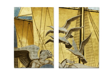 View full screen - View 1 of Lot 413. Two Panels from "The Birth of Aphrodite" Mural from the Grand Salon of the S.S. Normandie.