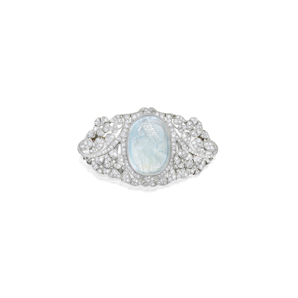 View full screen - View 1 of Lot 179. F.W. Lawrence | Moonstone and Diamond Brooch.