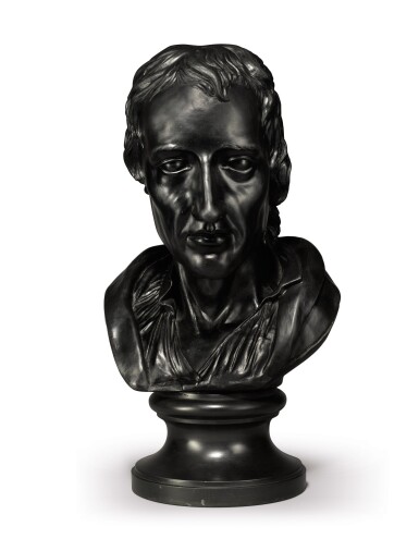 View full screen - View 1 of Lot 207. A WEDGWOOD AND BENTLEY VERY LARGE BLACK BASALT BUST OF ROBERT BOYLE, LATE 18TH CENTURY.