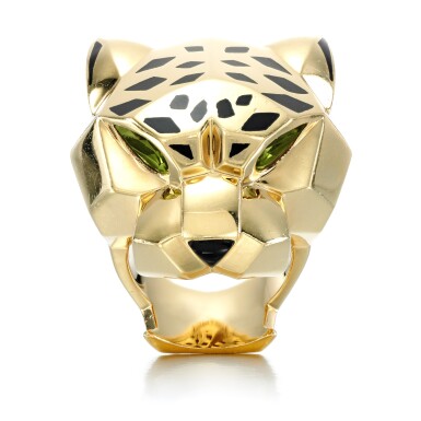 View full screen - View 1 of Lot 58. Cartier | Enamel and peridot ring, 'Panthère'.