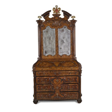 View full screen - View 1 of Lot 613. A North Italian Baroque Burr Walnut and Ebonised Bureau Cabinet, Lombardy, Second Quarter 18th Century.