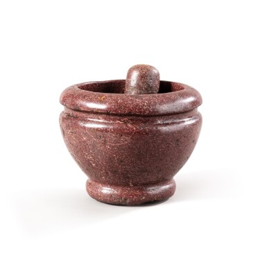 View full screen - View 1 of Lot 18. An Egyptian porphyry mortar and pestle, Italy, 17th century | Mortier et pilon en porphyre égyptien, XVIIeme siècle.