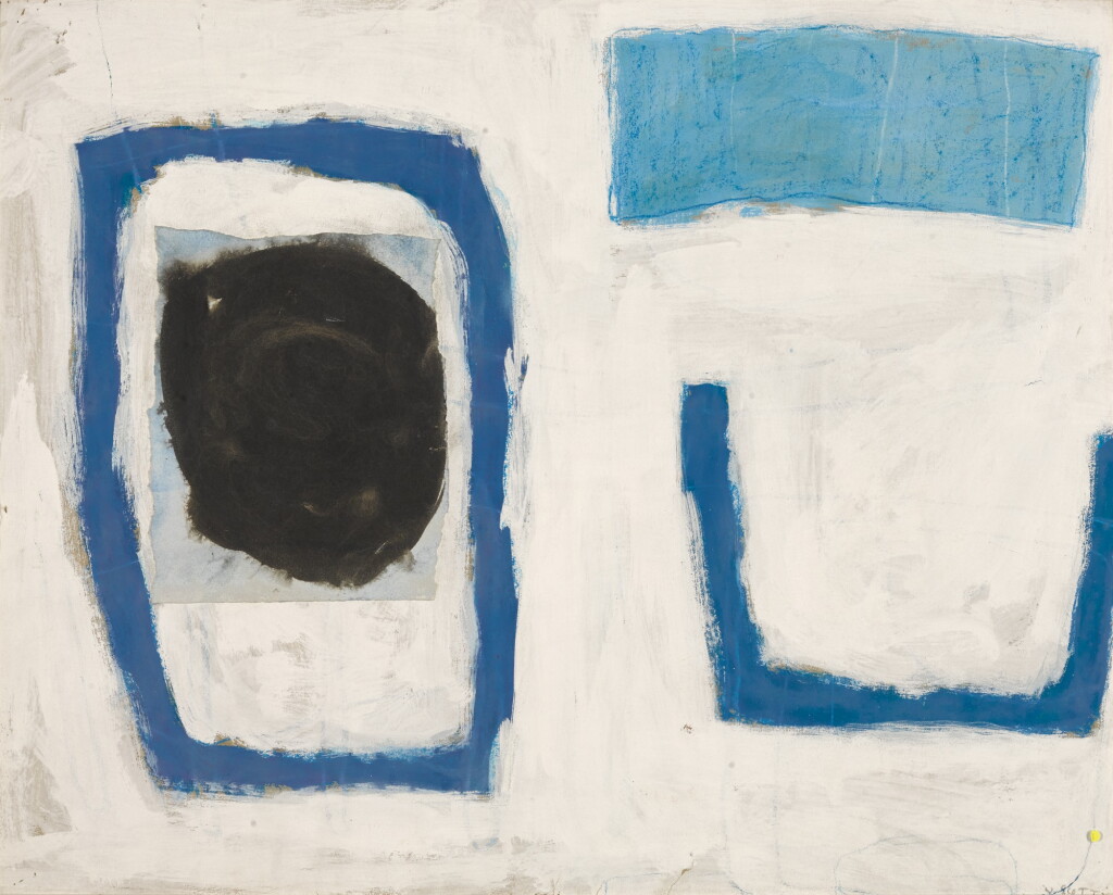 View full screen - View 1 of Lot 605. WILLIAM SCOTT, R.A. | COMPOSITION, BLUE WITH COLLAGE.