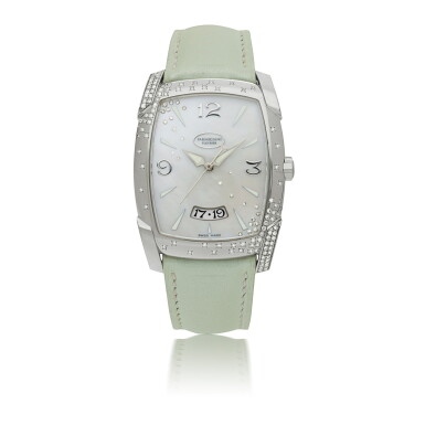 View full screen - View 1 of Lot 65. PARMIGIANI FLEURIER | KALPA GRANDE OURANOS, WHITE GOLD DIAMOND-SET WRISTWATCH WITH DATE AND MOTHER-OF-PEARL DIAL, CIRCA 2010.