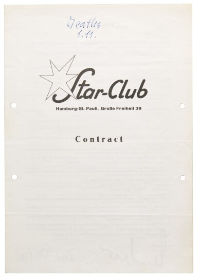 View full screen - View 3 of Lot 170. Epstein, two performance contracts signed for The Beatles at the Star-Club, Hamburg, November-December 1962.
