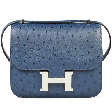 View full screen - View 1 of Lot 48. Bleu Saphir Ostrich Mini Constance 18 Palladium Hardware, 2021.
