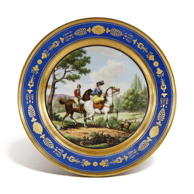 View full screen - View 1 of Lot 103. A GERMAN PORCELAIN MATT-BLUE-GROUND PLATE, CIRCA 1815-20, ATTRIBUTED TO LUDWIGSBURG.
