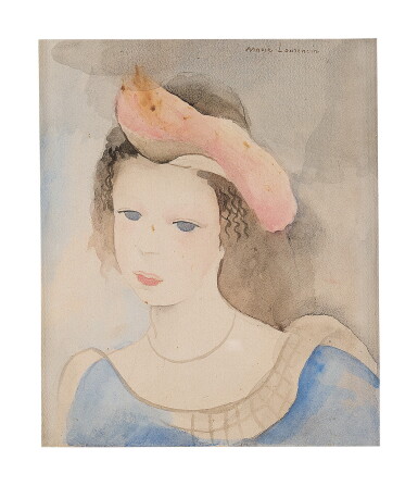 View full screen - View 1 of Lot 76. MARIE LAURENCIN | JEUNE FILLE AU CHAPEAU BICOLORE.