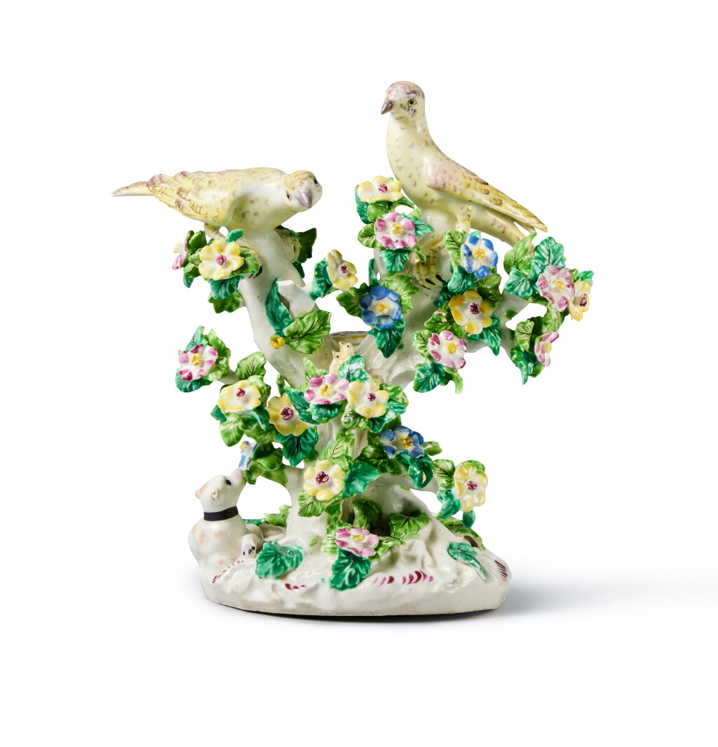 View full screen - View 1 of Lot 268. A Bow 'Birds in Branches' Buntings Group and A Bow Figure of a Bunting, Circa 1765-70.