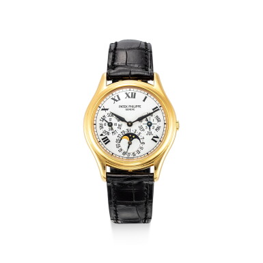 View full screen - View 1 of Lot 4001. PATEK PHILIPPE | REFERENCE 3940, A YELLOW GOLD PERPETUAL CALENDAR WRISTWATCH WITH MOON PHASES, 24 HOURS AND LEAP YEAR INDICATION, CIRCA 2005.