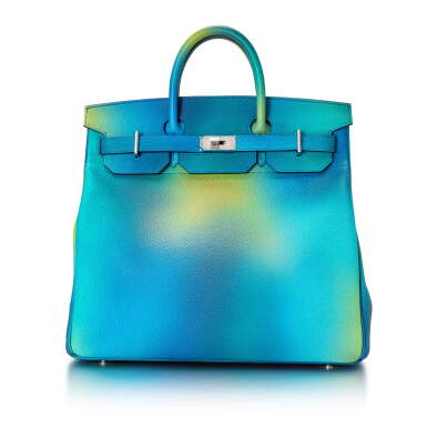View full screen - View 1 of Lot 8538. Bleu Nuit and Jaune De Naples Haut a Courroies 40cm Cosmos in Togo Leather with Brushed Silver Hardware, 2020.