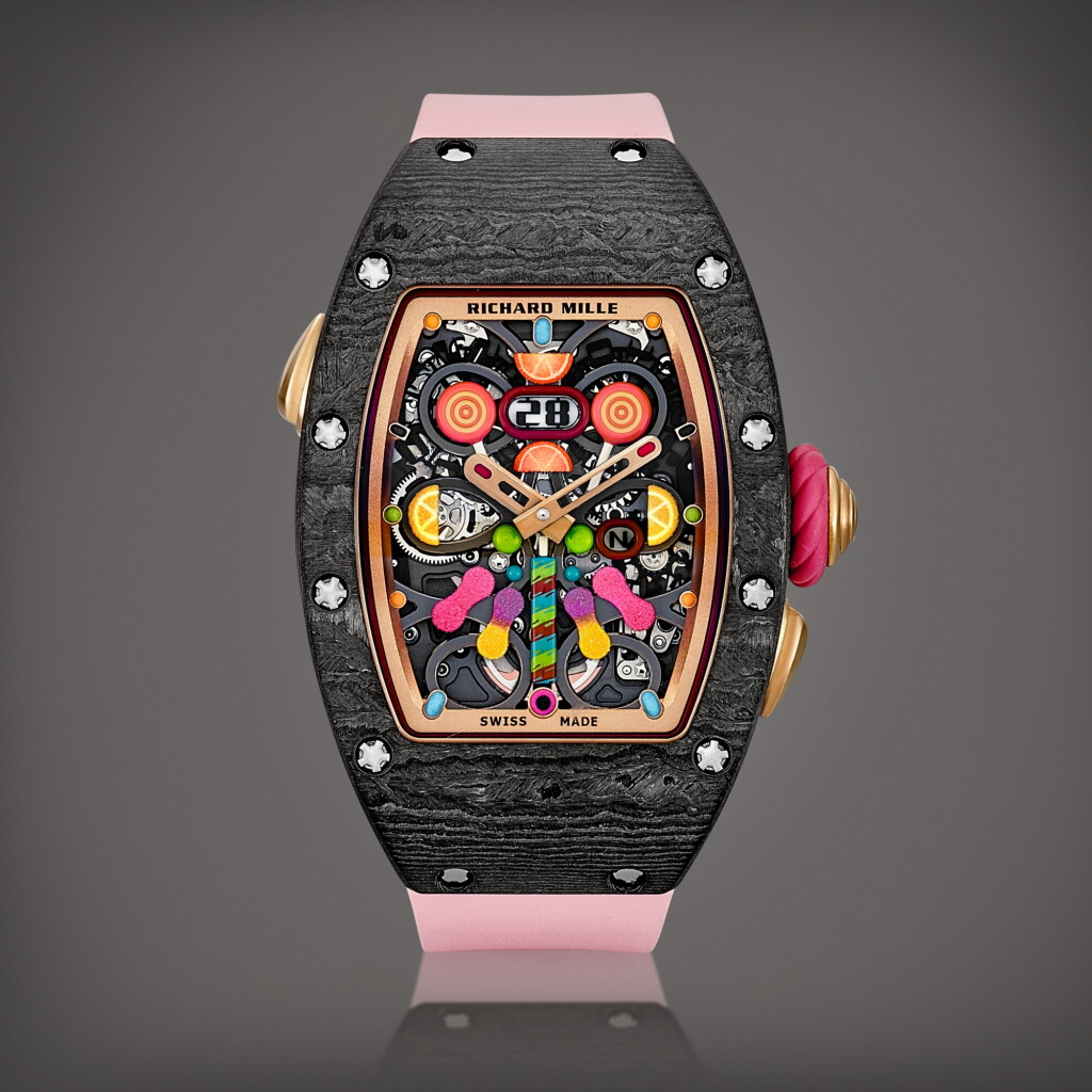 View full screen - View 1 of Lot 2307. Bonbon Collection, Reference RM 37-01 Cerise | A limited edition carbon fibre and quartz fibre semi-skeletonised wristwatch with date, Circa 2019 | Richard Mille | 糖果系列 型號 RM 37-01 Cerise | 限量版碳纖維及石英纖維半鏤空腕錶,備日期顯示,約2019年製.