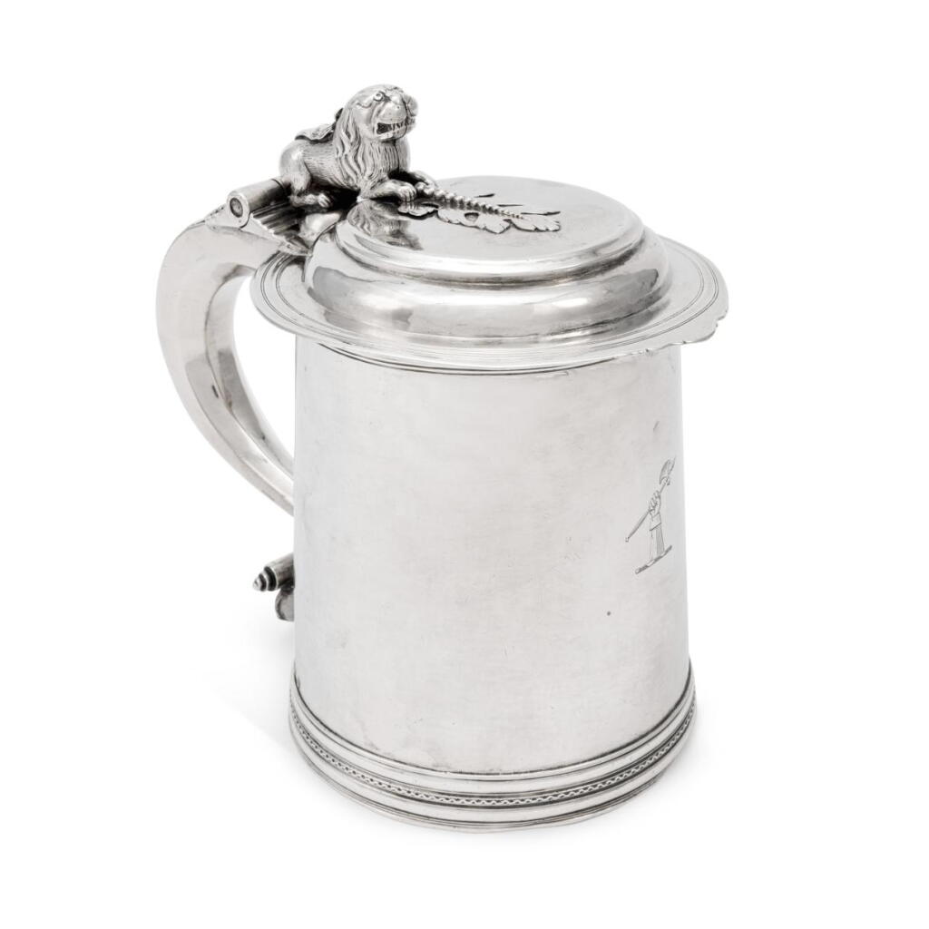 View full screen - View 1 of Lot 198. A Silver Tankard, probably Bermuda or Jamaica, maker's mark ?NQ, Circa 1700.