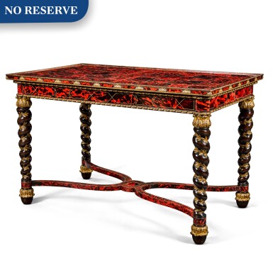 View full screen - View 1 of Lot 42. A Flemish Baroque style tortoiseshell veneered, inlaid and carved giltwood table, first half 20th century.