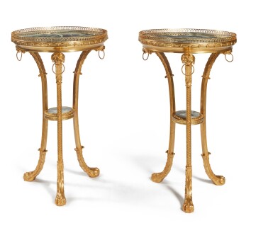 View full screen - View 1 of Lot 109. A Pair of Russian Neoclassical Style Gilt Bronze and Marble Gueridons based on a Design by Andrei Voronikhin.