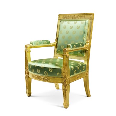 View full screen - View 1 of Lot 66. A Restauration giltwood fauteuil from the Palais de Tuileries, circa 1815, by Jacob-Desmalter.