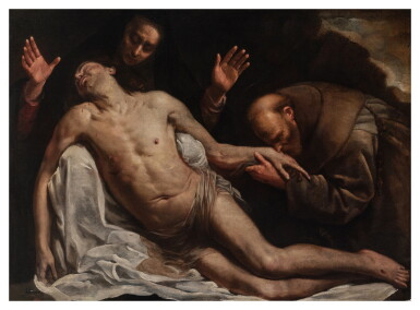 View full screen - View 1 of Lot 255. Lamentation with Saints Francis and Clare.