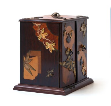 View full screen - View 1 of Lot 13. A FRENCH SMALL ROSEWOOD, MARQUETRY AND COPPER CABINET BY SORMANI, PARIS, CIRCA 1878 | PETIT CABINET EN PLACAGE DE PALISSANDRE, MARQUETERIE ET CUIVRE, PARIS, VERS 1878, PAR LA MAISON SORMANI.