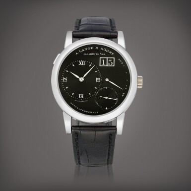 View full screen - View 1 of Lot 8650. Lange 1, Reference 101.035 | A platinum wristwatch with date and power reserve indication, Circa 2000 | 朗格 | Lange 1 型號101.035 |鉑金腕錶,備日期及動力儲備顯示,約2000年製.