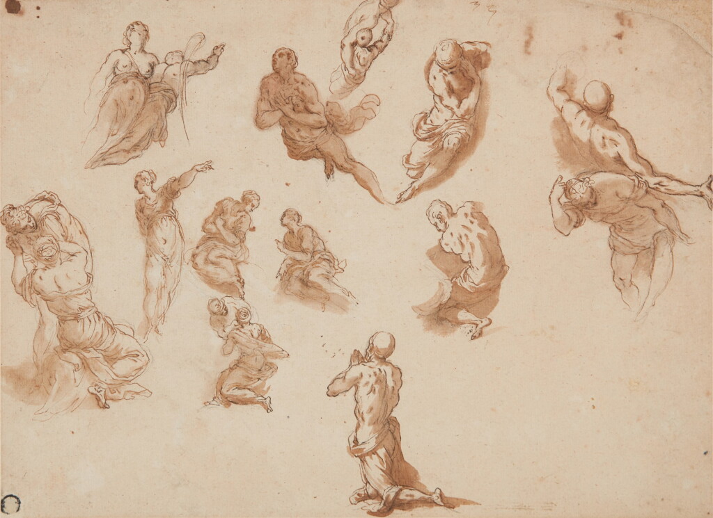View full screen - View 1 of Lot 163. Studies after "The Golden Calf", "The Last Judgement" and "The Martyrdom of St. Paul" by Jacopo Tintoretto.