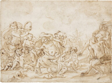 View full screen - View 1 of Lot 11. A bacchanal with putti, nymphs and satyrs.
