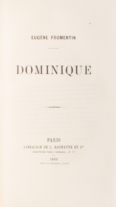 View full screen - View 1 of Lot 78. Dominique. Paris, 1863. Édition originale. Rare exemplaire réimposé, sur grand papier de Hollande. Reliure janséniste de Chambolle-Duru..