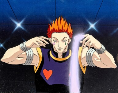 View full screen - View 1 of Lot 66. Hisoka Fighting with Gon (Episode 42) Animation Cels with Dougas and Printed Background | 西索對戰小傑(第42集)賽璐璐,附線稿及印刷背景.