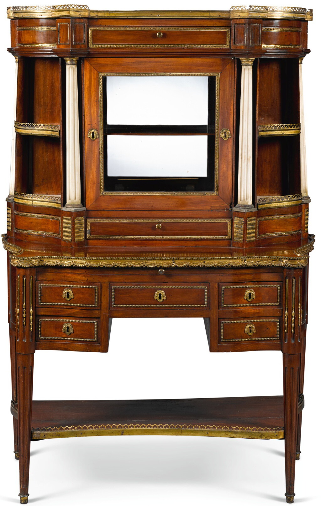 View full screen - View 1 of Lot 72. A Louis XVI style gilt-bronze and marble mounted mahogany display cabinet, third quarter 19th century.