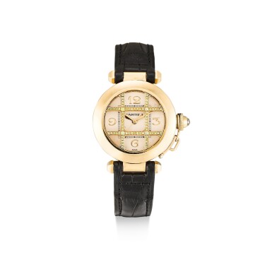 View full screen - View 1 of Lot 27. REFERENCE 2399 PASHA DE CARTIER A YELLOW GOLD, DIAMOND AND YELLOW DIAMOND-SET WRISTWATCH, CIRCA 2000.
