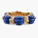 Gold, Lapis Lazuli and Diamond Bangle | K金 配 青金石 及 鑽石 手鐲