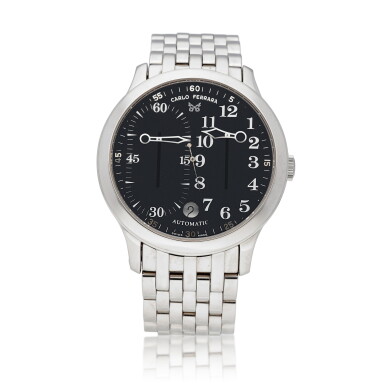 View full screen - View 1 of Lot 56. Carlo Ferrara Regulatore, Ref. MCMXCVII A stainless steel wristwatch with date, regulator dial and bracelet Circa 2005.