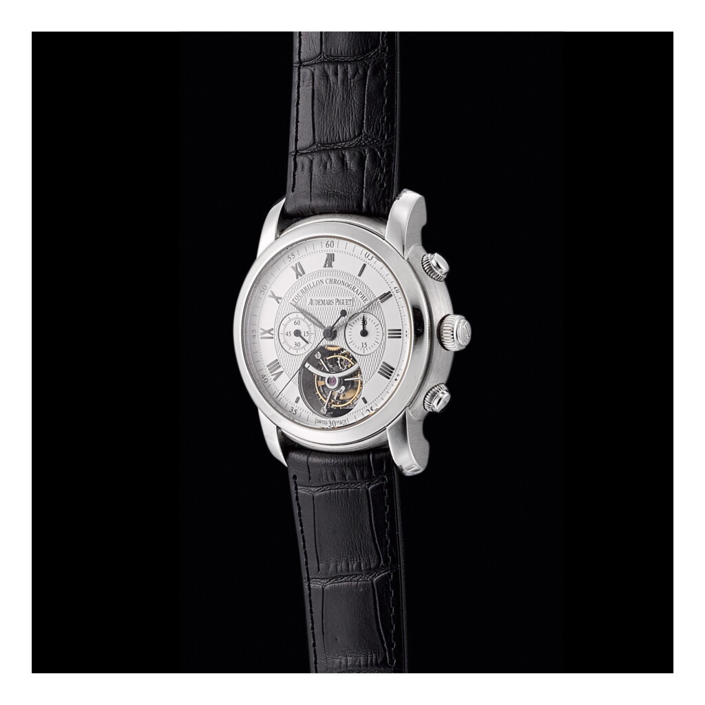 View full screen - View 1 of Lot 859. AUDEMARS PIGUET | JULES AUDEMARS TOURBILLON CHRONOGRAPHE, A WHITE GOLD TOURBILLON CHRONOGRAPH WRISTWATCH, CIRCA 2010 | 愛彼 | 「JULES AUDEMARS TOURBILLON CHRONOGRAPHE」白金陀飛輪計時腕錶,年份約2010.