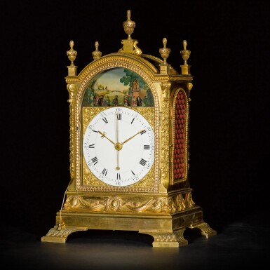 View full screen - View 1 of Lot 49. A George III gilt-brass quarter striking musical automaton table clock for the Chinese market, William Hughes, London, circa 1775.