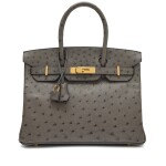 Gris Meyer Ostrich Birkin 30 Gold Hardware, 2017