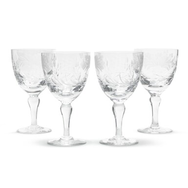 View full screen - View 1 of Lot 654. A collection of glass decanters, 19th century and a set of six wine glasses.