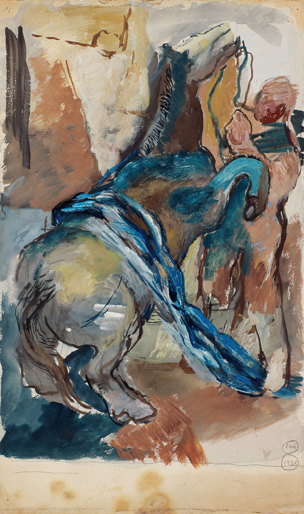 View full screen - View 1 of Lot 59. VERA MIKHAILOVNA ERMOLAEVA | HORSE AND GROOM AND FLOWERS IN A VASE (DOUBLE-SIDED).