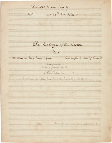 View full screen - View 1 of Lot 36. C. Gounod. Autograph manuscript of the duet "The Message of the Breeze" signed, c.1871.