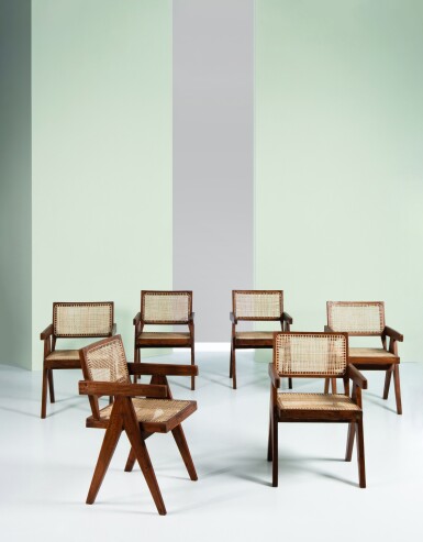 View full screen - View 1 of Lot 102. Suite de six fauteuils dits Office Cane chair.