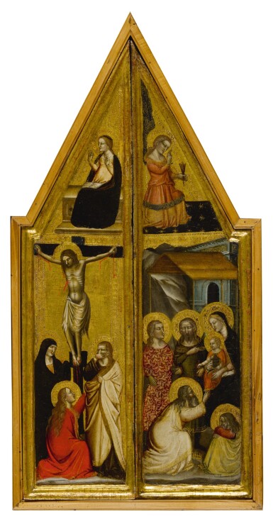 View full screen - View 1 of Lot 27. The Crucifixion and Adoration of the Magi, with the Annunciation above.