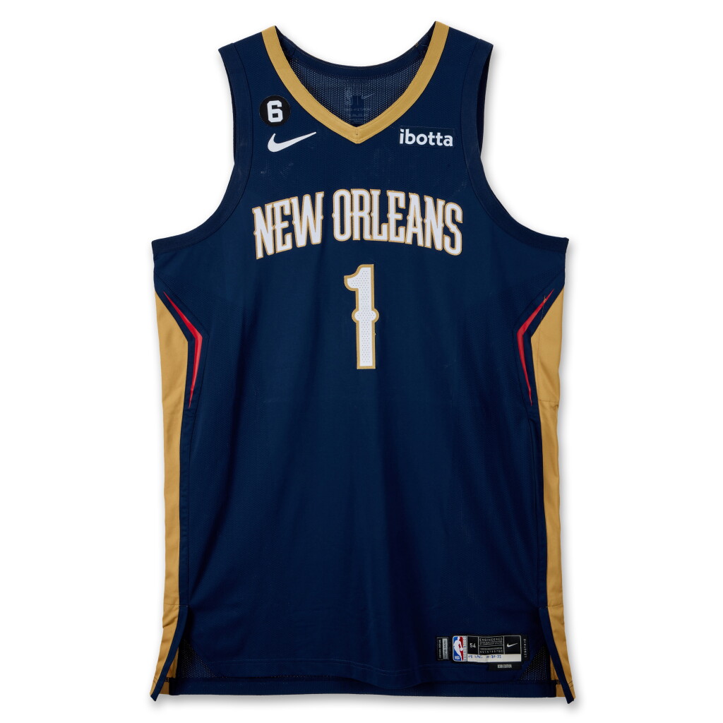 Voir en plein écran - Voir 1 du lot 21. Zion Williamson New Orleans Pelicans 2022-2023 Game Worn Away Jersey.